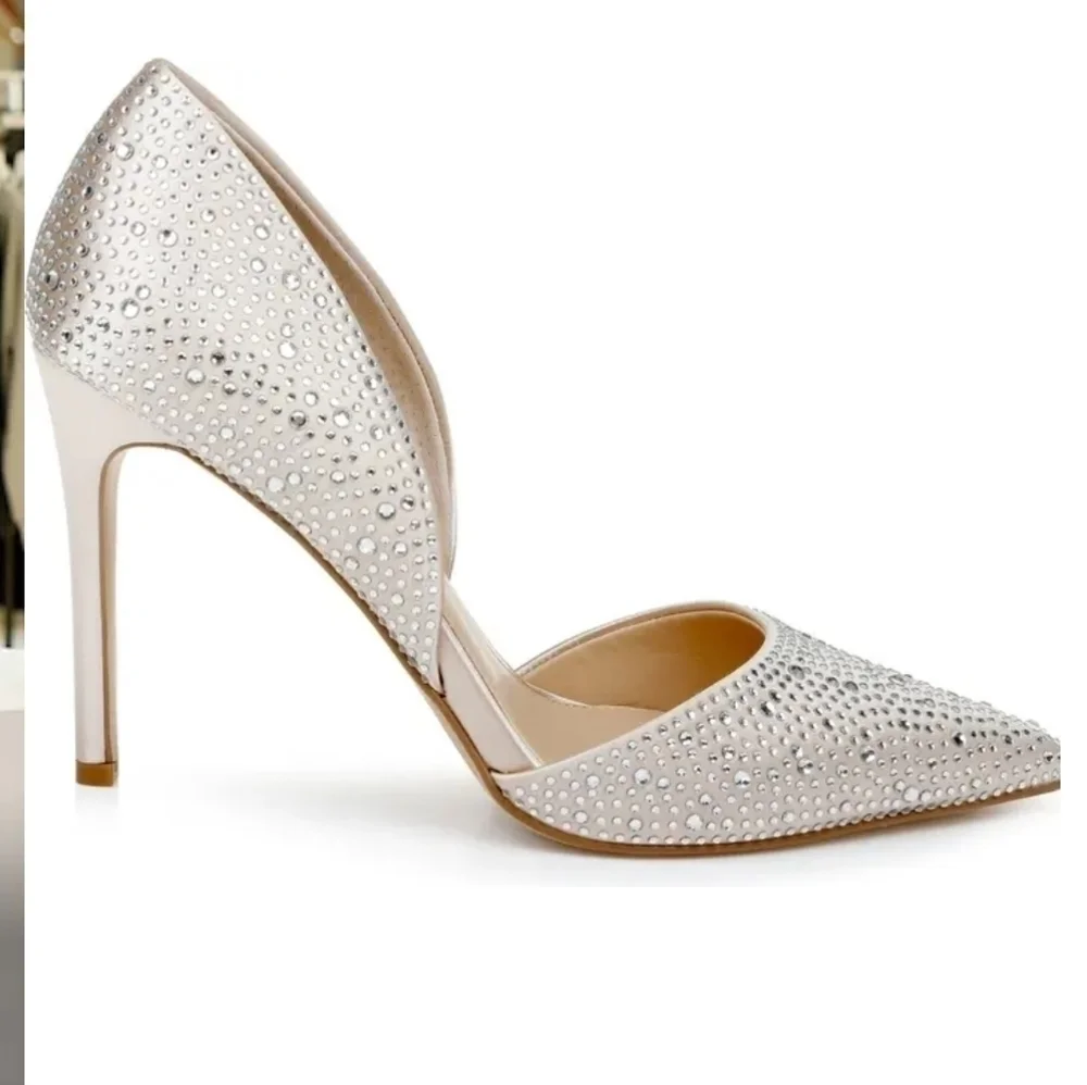 Jewel by Badgley Mischka Champagne Satin Rhinestone Stiletto D'Orsay Pump 8